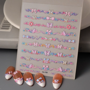 5D Embossed Nail Stickers Butterfly Bow Flower 3D Decals With Tiny Rhinestone Crystal Waterproof DIY Decoration For Women