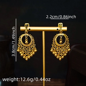 Detailed view of bohemian teardrop tassel earrings with dimensions 3.8cm by 2.2cm