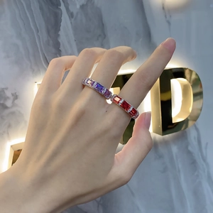 S925 sterling silver stackable rings with vibrant emerald-cut gradient gemstones