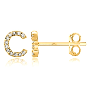 Golden S925 silver C-letter earrings with sparkling pavé cubic zirconia accents