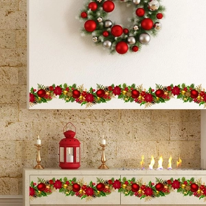 Stickers Muraux De Noël Bordure PVC Imperméable Festif Aiguille De Pin Baie Rouge Ornement Décalcomanie Décor De Porte
