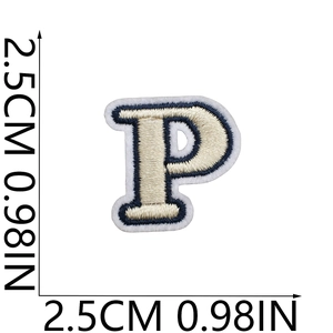 Close-up of letter P embroidered patch with size dimensions 2.5cm 0.98in
