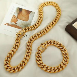 18k gold plated stainless steel chunky Cuban link chain necklace and bracelet jewelry set
