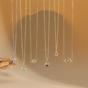 Exotic Copper Zirconia Evil Eye Pendant Necklace Mysterious Hamsa Hand Teardrop Choker For Women Trendy Personalized Jewelry Gift
