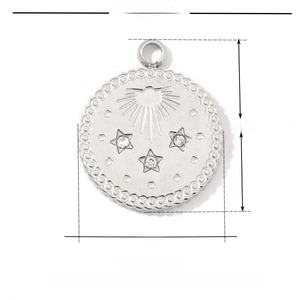 Dimensioni ciondolo a stella in acciaio argento con diametro 12mm e altezza 14mm
