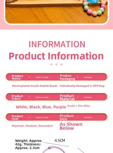 Detailed specifications for plated acrylic rabbit bead charms with size and weight info