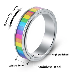 Rainbow spinner ring in 6mm width made of high polished stainless steel for stress relief