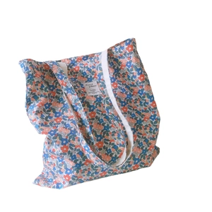 Floral print cotton canvas tote bag with white shoulder straps for summer