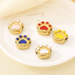 Colorful enamel cat paw charms in gold finish for DIY jewelry and beaded necklaces