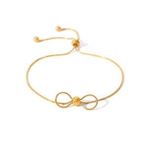 Bracelet nœud doré en acier titane avec chaîne serpent ajustable et perles métalliques