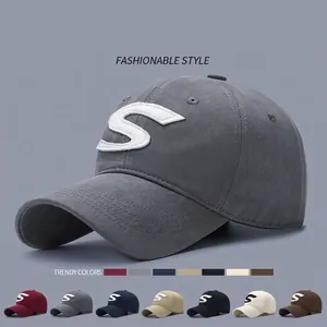 Cotton Baseball Cap With Embroidered Letter S Adjustable Sun Protection Outdoor Casual Sporty Hat For Men And Women