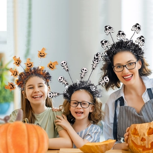 Halloween headband set featuring pumpkin and skull designs for festive party costumes