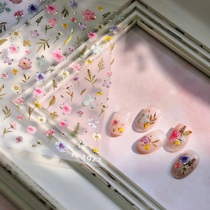 3D Relief Flower Nail Art Stickers Bronzing Gold Edge Floral Manicure Decoration Self Adhesive DIY Nail Decals