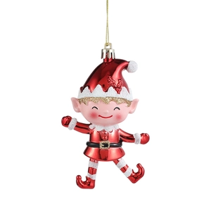 Red and white Christmas elf hanging ornament with glitter accents for festive tree decoration