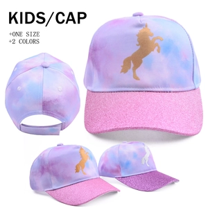 Kids Baseball Cap Unicorn Tie Dye Cotton Sun Protection Hat With Sequin Brim For Girls Boys Cartoon Adjustable