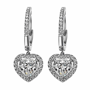 Heart Shaped Zircon Dangle Earrings Copper Elegant Halo Cubic Zirconia Drop Jewelry For Women