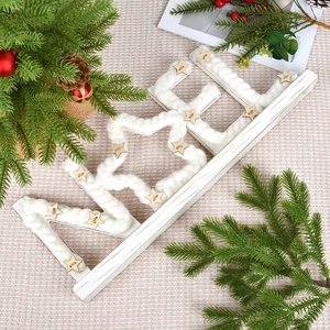 Lighted wooden NOEL letter sign with white knit decor for Christmas desktop styling
