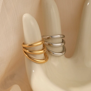 Multi-Layer Geometric Band Ring High Polished 316 Stainless Steel Waterproof Sweatproof Minimalist Jewelry For Women
