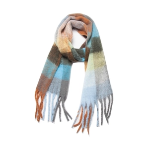 High-quality soft imitation mohair rainbow plaid scarf with decorative thick fringe