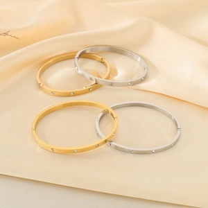 Minimalist Bangle Bracelet Stainless Steel Rhinestone Inlaid Fashion Jewelry For Women Elegant High End Style