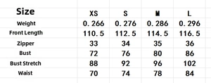 Detailed size chart for elegant pearl strap cowl neck dress including XS to L measurements