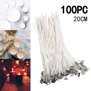 Detailed view of 100pcs 20cm waxed cotton candle wicks with metal tabs for DIY candle making