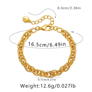 Detailed dimension guide for 18K gold plated chunky chain bracelet with size measurements