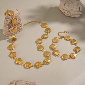 304 Stainless Steel Shell Necklace And Bracelet Jewelry Waterproof Gold Plated Marine Style For Women
