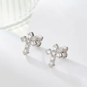 S925 Sterling Silver cross stud earrings with sparkling cubic zirconia stones