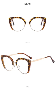Cat-eye blue light glasses in demi tortoiseshell with gold metal temples and side view