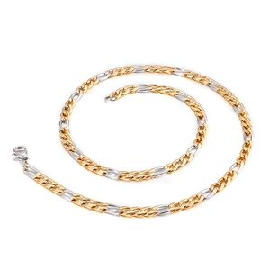 Minimalist two-tone stainless steel Cuban link chain necklace set in gold and silver