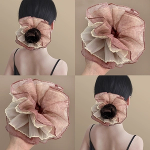 Large Layered Chiffon Scrunchie Korean Style Pleated Flower Hair Tie Elastic Lace Fabric Hair Accessories For Women
