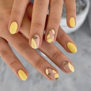 Yellow Lemon Press On Nails Oval Artificial Finger Nails Summer Fresh Style For Women Sweet Cute Full Cover Glossy