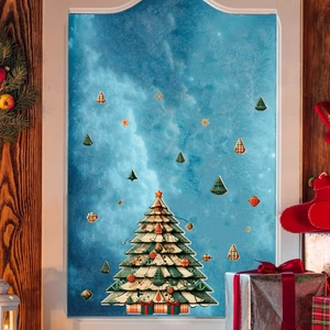 Creative Christmas tree window stickers with snowflake and gift patterns for holiday decor