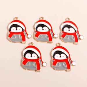 Lot de 5 pendentifs pingouin de Noël en émail et alliage avec bords dorés pour bijoux DIY