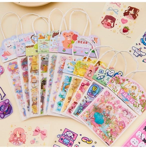Detail of PET cartoon stickers in creative gift bag packaging with bear and flower themes