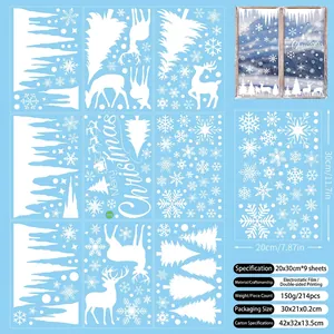 Detail showing 9 sheets of Christmas window clings with snowflakes and reindeer motifs