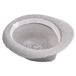 Detail view of breathable hollow knit sun hat featuring white sweatband and grey texture