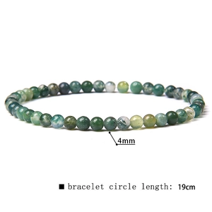 Natural 4mm green moss agate stone bead stretch bracelet with 19cm inner circumference