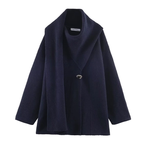 Women Knit Cardigan Coat Scarf Collar Single Button Long Sleeve Loose Solid Outerwear Sweater Knitwear