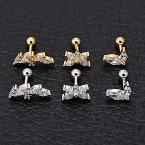 Detail of 6pcs marquise zircon stud earrings with screw backs on black leather background