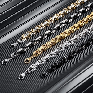 Men's stainless steel Byzantine square chain necklaces in gold, silver, and black colors