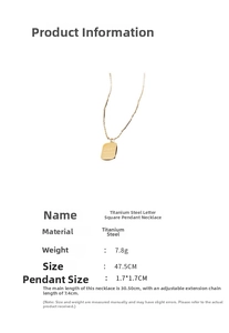 Technical drawing showing titanium steel square pendant size 1.7cm and 47.5cm chain length