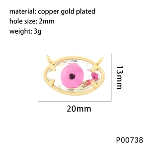 Copper gold plated colorful evil eye necklace pendant with pink bead for jewelry making