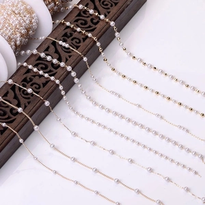 1m white faux pearl bead chain with gold copper links for DIY jewelry making