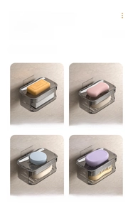 Detail view of double-layer wall-mounted transparent soap dish with drainage design