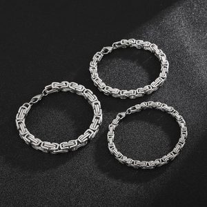 Byzantine Chain Necklace And Bracelet Stainless Steel Punk Hip Hop Chunky Square Link For Men Silver Color