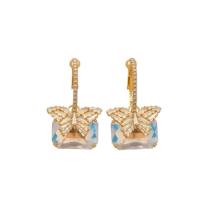 Elegant gold butterfly earrings with square zircon crystals and shimmering stones for women