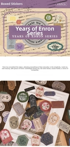 Detail of 40-piece vintage stickers set with gold foil floral and botanical designs