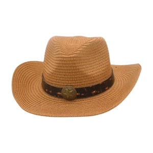 Chapeau de paille de cowboy western vintage avec bande décorative et boucle d'étoile